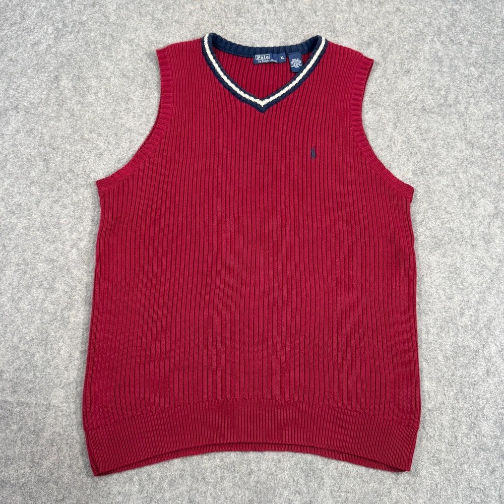 Vintage Polo Ralph Lauren Red Ribbed Knit Sleeveless Sweater Vest Men's Size XL